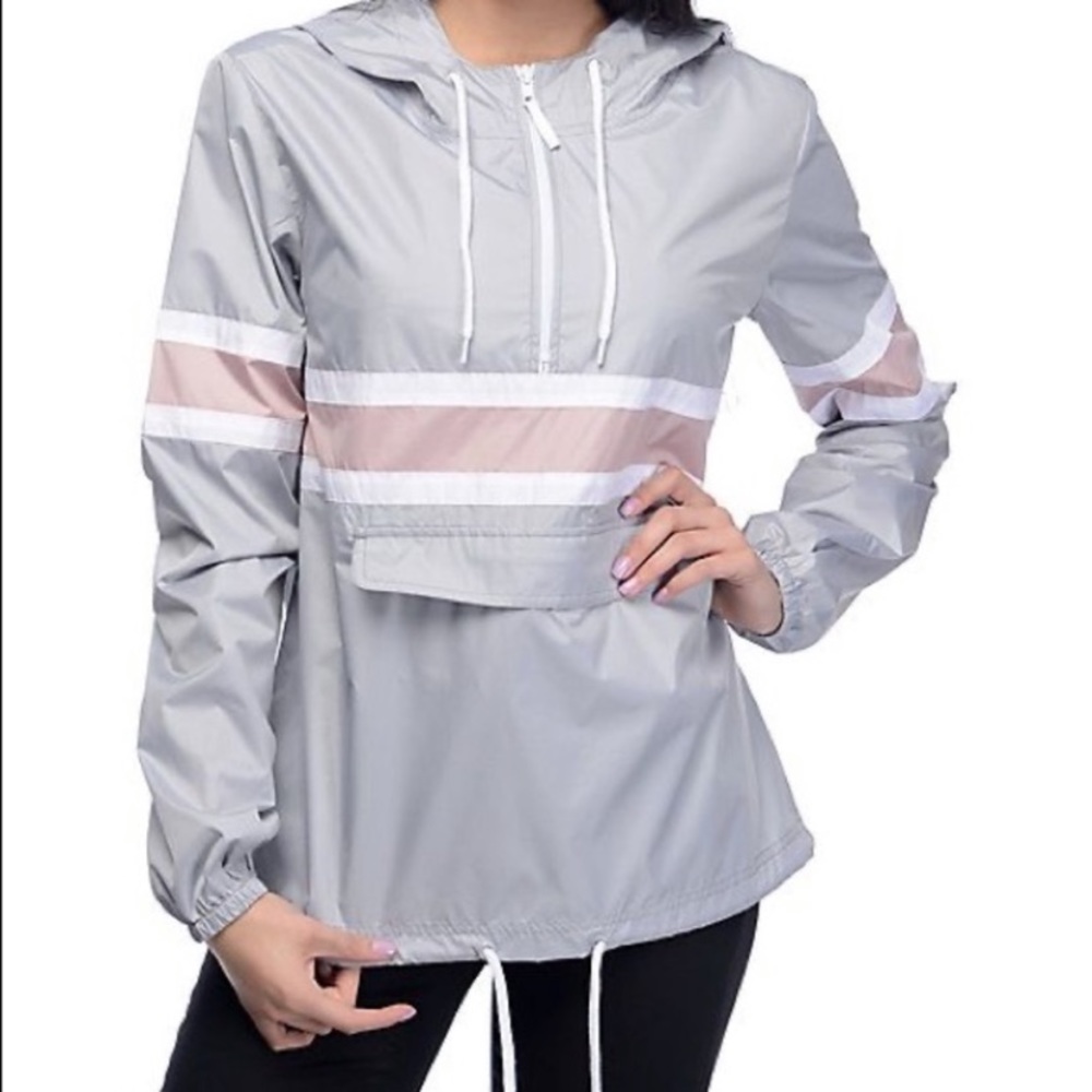 Zine Grey and Mauve Pullover Windbreaker Jacket